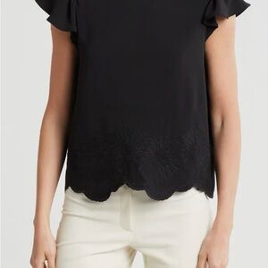 Adrianna Papell Floral Embroidered Flutter Sleeve Top Size Small